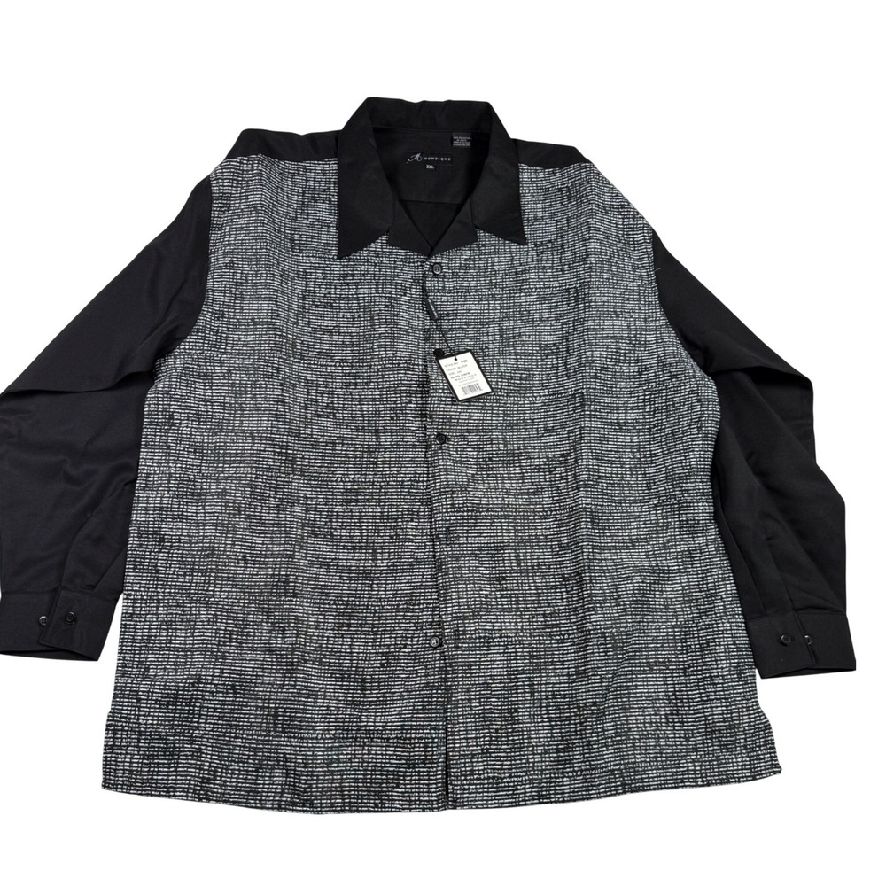 Montique International 2123 Mens 2XL Black White Textured Button Down Shirt NWT